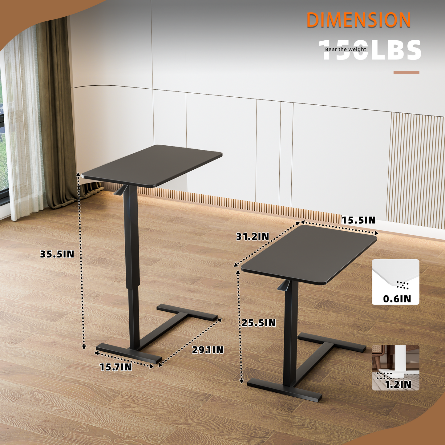 Overbed Bedside Table With Wheels,Adjustable Medical Home Bed Table,Rolling Tray Laptop Table,Mobile Standing Desk,Black