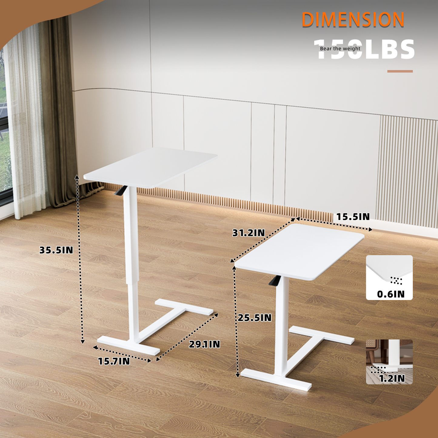 Overbed Bedside Table With Wheels,Adjustable Medical Home Bed Table,Rolling Tray Laptop Table,Mobile Standing Desk,White