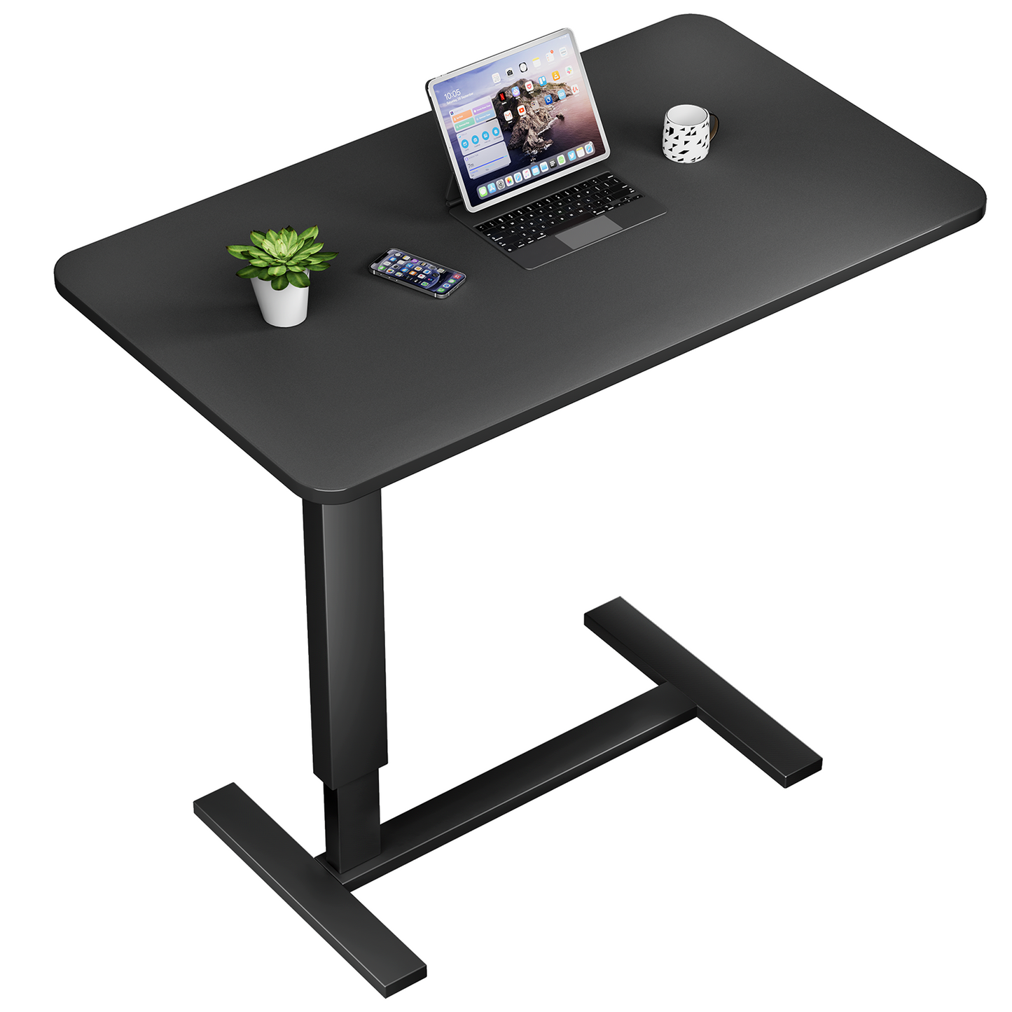Overbed Bedside Table With Wheels,Adjustable Medical Home Bed Table,Rolling Tray Laptop Table,Mobile Standing Desk,Black