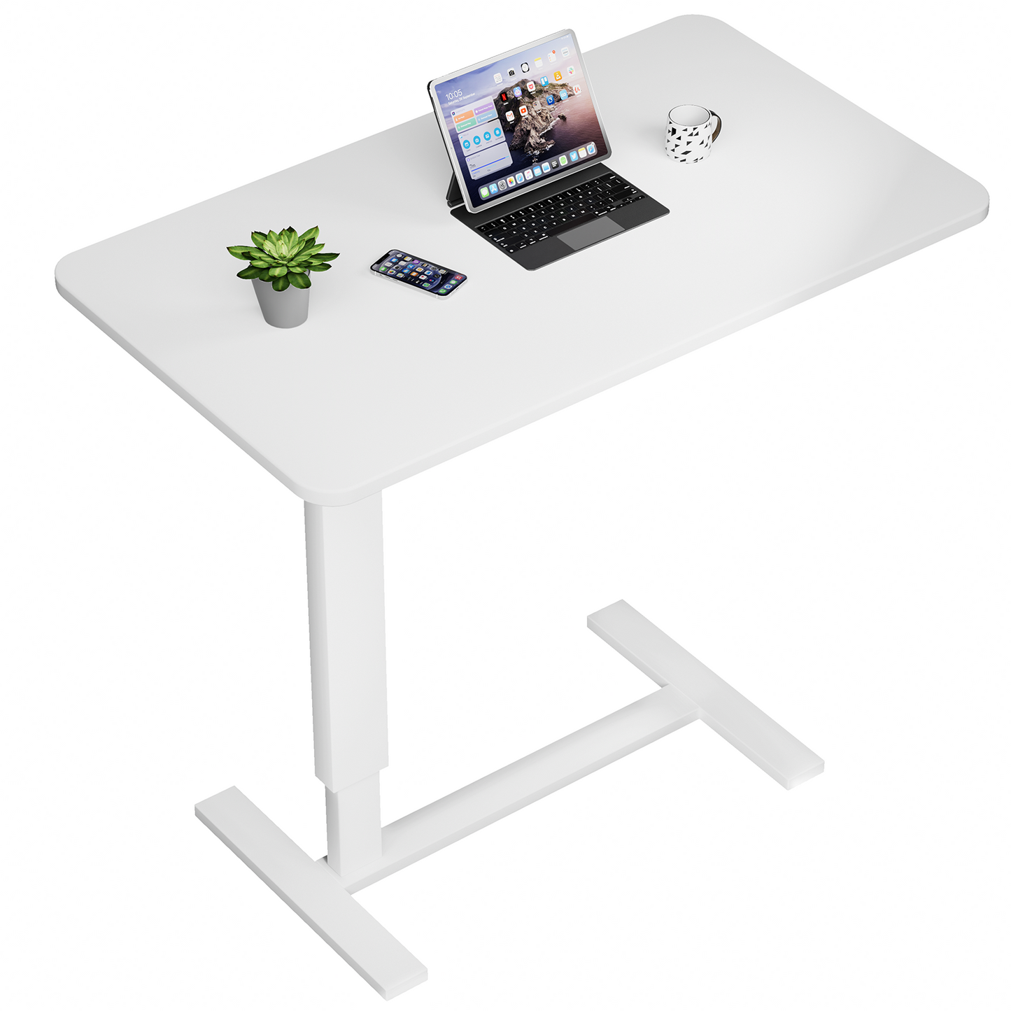 Overbed Bedside Table With Wheels,Adjustable Medical Home Bed Table,Rolling Tray Laptop Table,Mobile Standing Desk,White