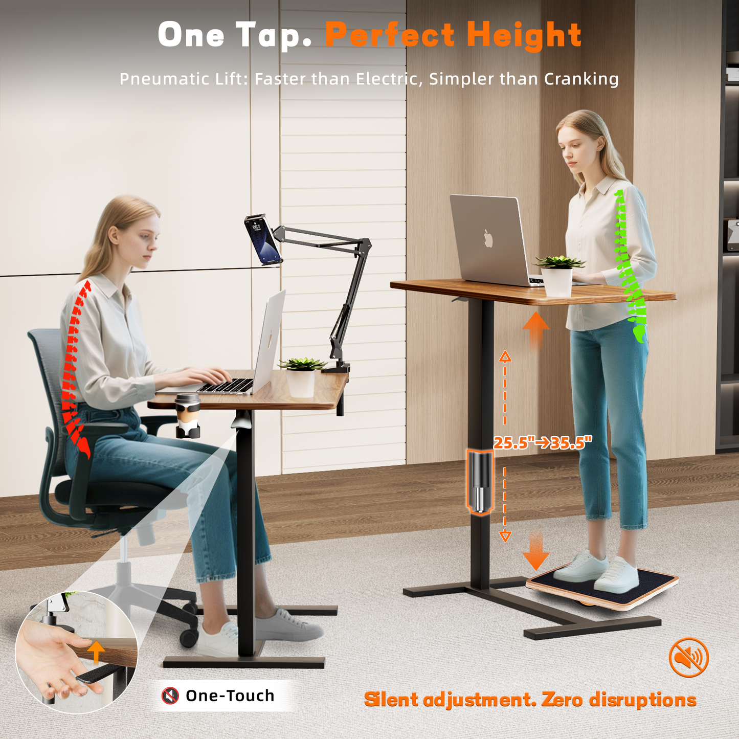 Overbed Bedside Table With Wheels,Adjustable Medical Home Bed Table,Rolling Tray Laptop Table,Mobile Standing Desk,Brown