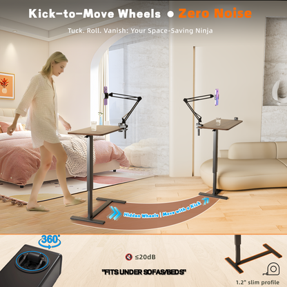 Overbed Bedside Table With Wheels,Adjustable Medical Home Bed Table,Rolling Tray Laptop Table,Mobile Standing Desk,Brown