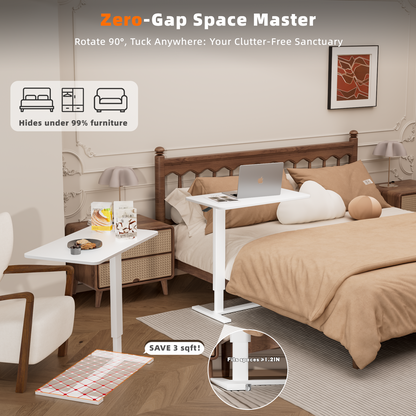 Overbed Bedside Table With Wheels,Adjustable Medical Home Bed Table,Rolling Tray Laptop Table,Mobile Standing Desk,White