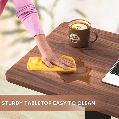 Adjustable Overbed Bedside Table with Hidden Wheels(Hospital and Home Use), Walnut Brown