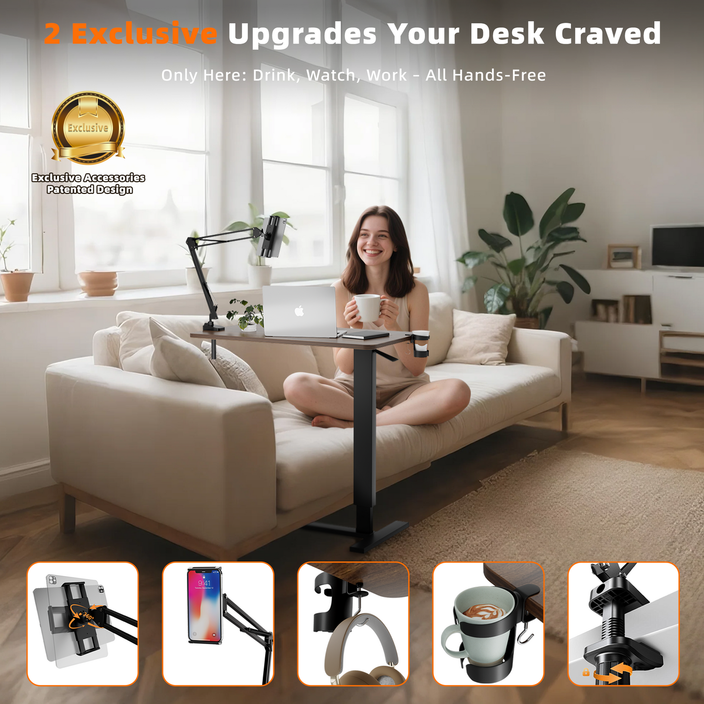 Overbed Bedside Table With Wheels,Adjustable Medical Home Bed Table,Rolling Tray Laptop Table,Mobile Standing Desk,Brown