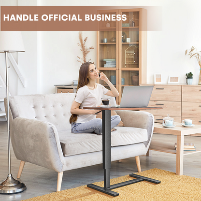 Adjustable Overbed Bedside Table with Hidden Wheels(Hospital and Home Use), Walnut Brown