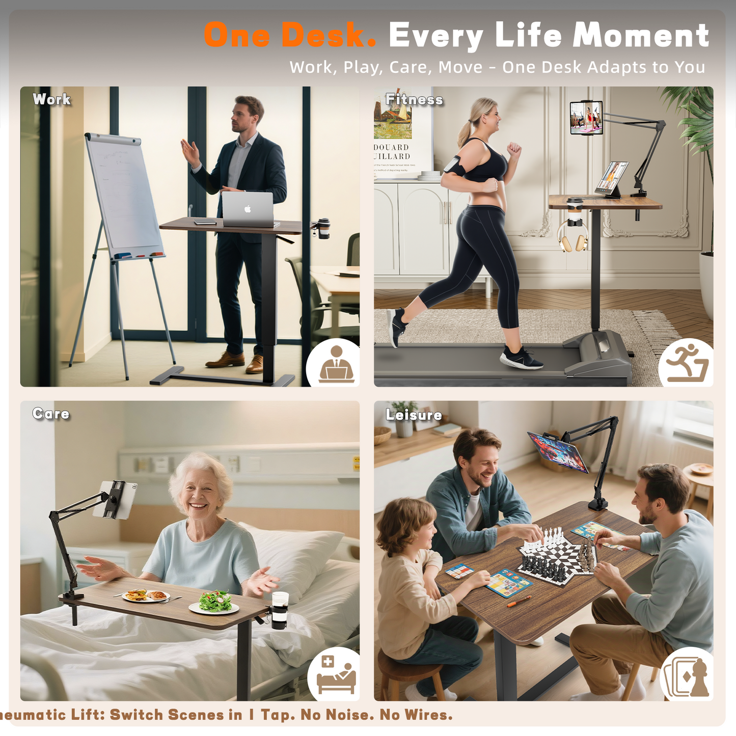 Overbed Bedside Table With Wheels,Adjustable Medical Home Bed Table,Rolling Tray Laptop Table,Mobile Standing Desk,Brown