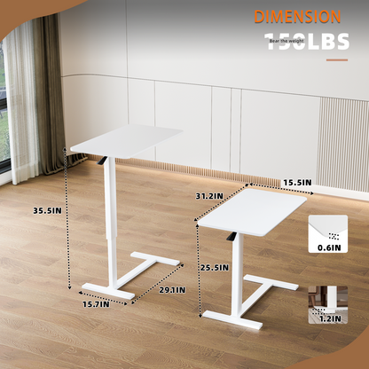 Overbed Bedside Table With Wheels,Adjustable Medical Home Bed Table,Rolling Tray Laptop Table,Mobile Standing Desk,White