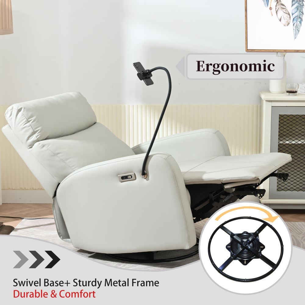270° Power Swivel Rocker Recliner Chair, Electric Glider Reclining Sofa with USB Ports, Power Swivel Glider, Rocking Chair Nursery Recliners for Living Room Bedroom(Light Gray)