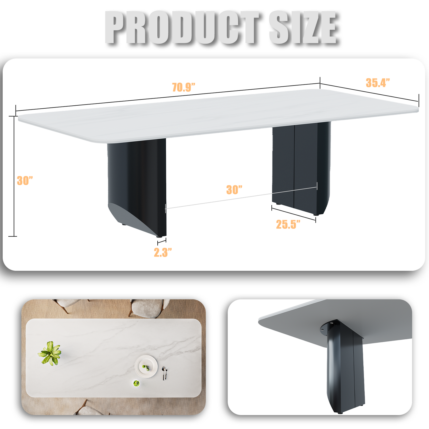 Modern White Dining Table for 6 to 8 People, 70.9" High Hardness Sintered Stone Table for Dining Room and Easy Maintenance (Table Only)